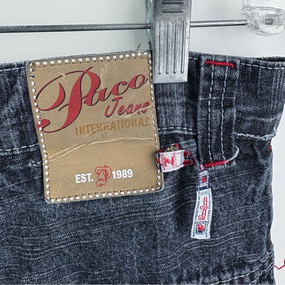 Paco Jeans Y2K Embroidered Patch Relaxed Baggy Jeans 36x33 Streetwear Skate Gray - Picture 9 of 10